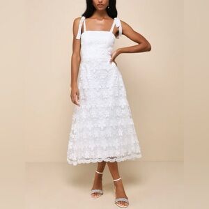 Lulu’s White Embroidered Tie-Strap Midi Dress